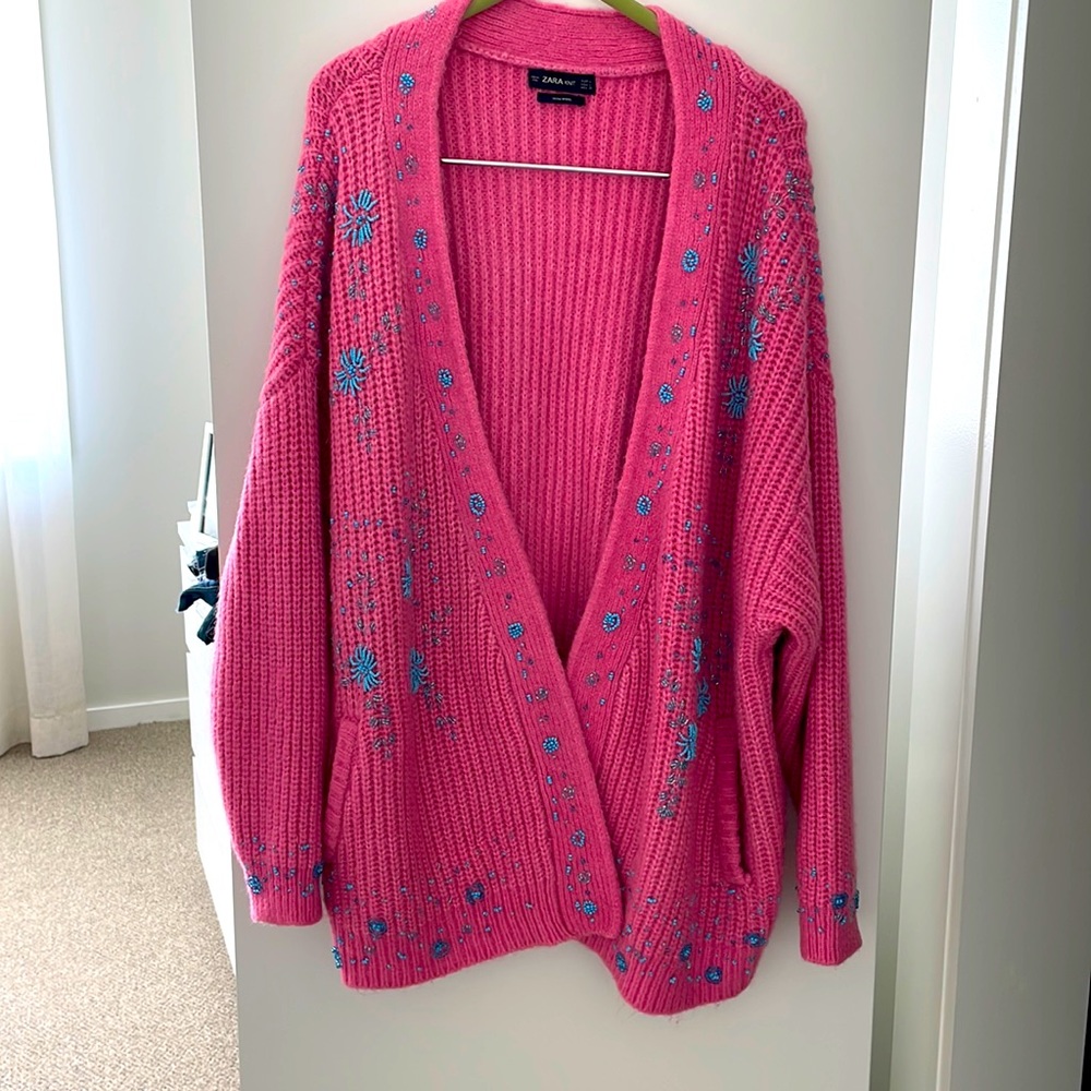 Zara Barbie pink beaded sweater size L